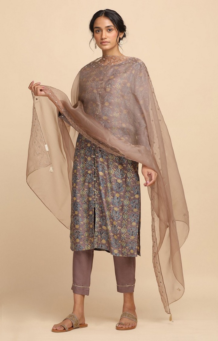 Brown Silk Organza Drape
