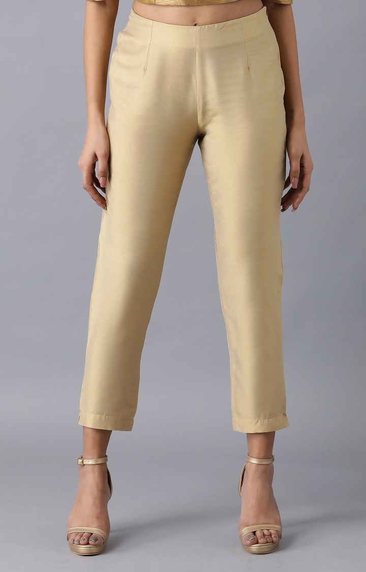 Cream Wide Leg Trousers With Golden Buttons | MOE | SilkFred US