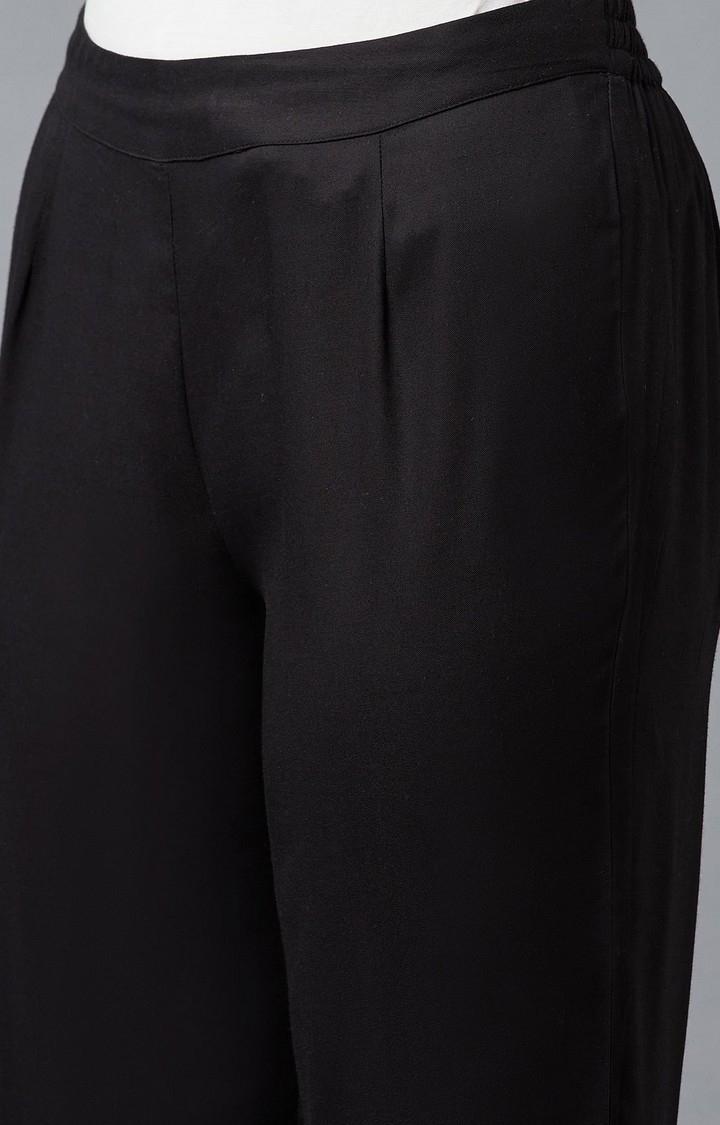 W | Women's Black Viscose Solid Trousers 5