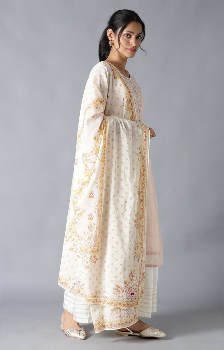 Wishful by W Pink Mock Layered Embroidered Palazzo, Kurta & Dupatta