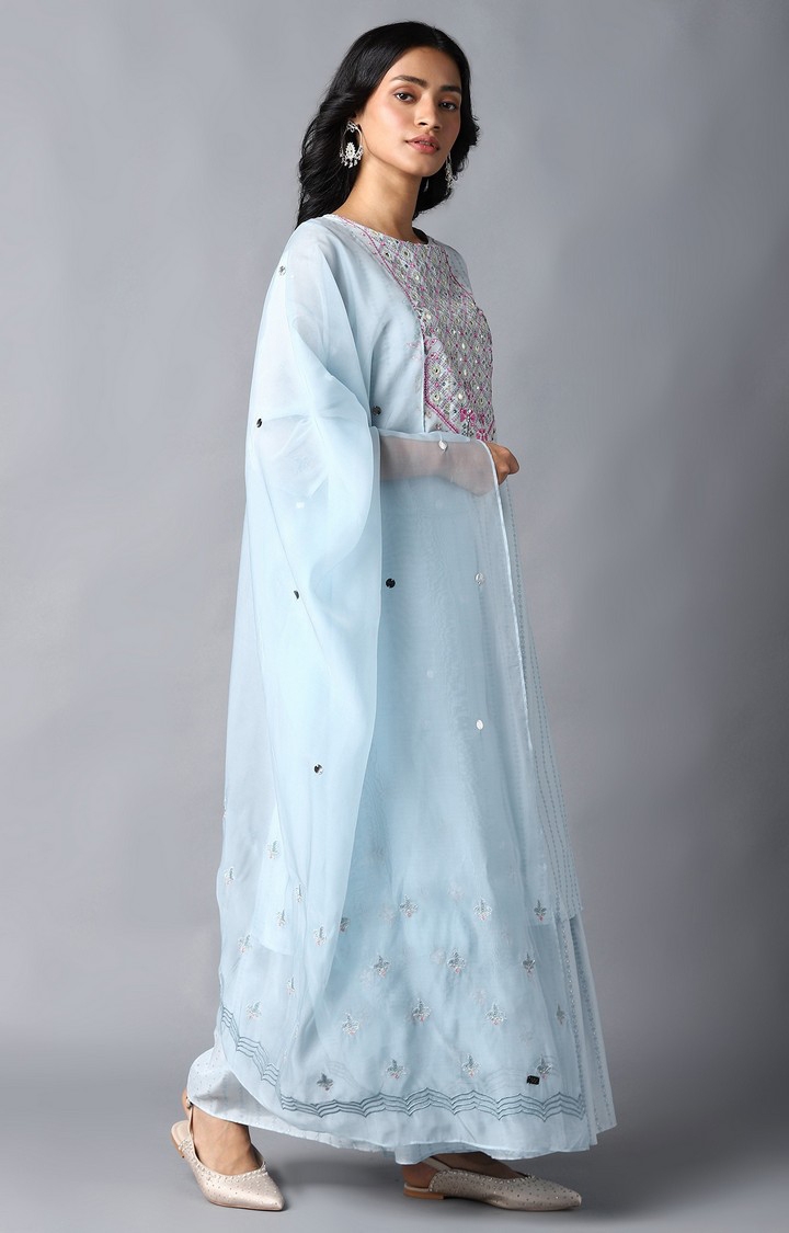 W | Women's Blue Polyester Floral Ethnic Suit Sets 2
