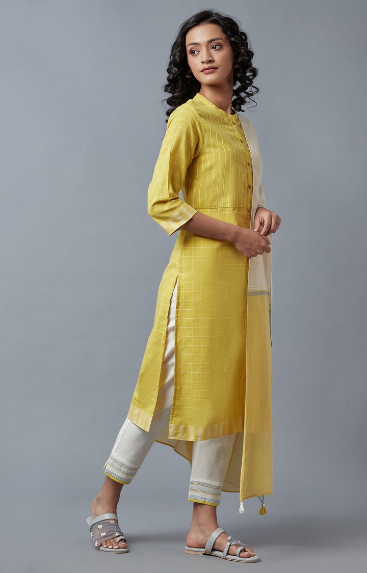 W | Women's Yellow Cotton Geometrical Ethnic Suit Sets 2