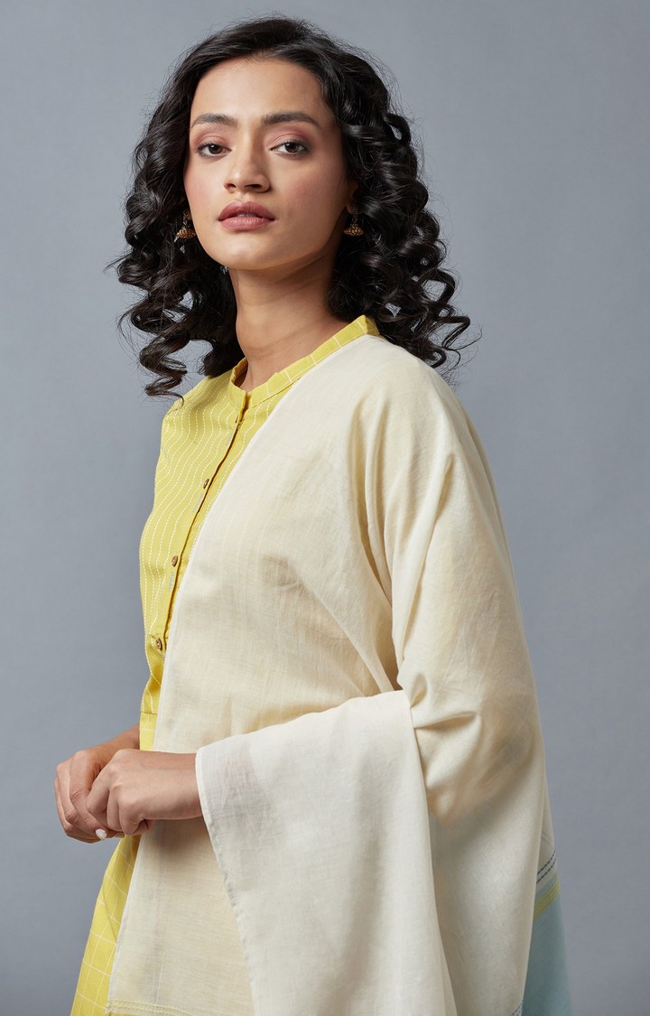 W | Women's Yellow Cotton Geometrical Ethnic Suit Sets 3