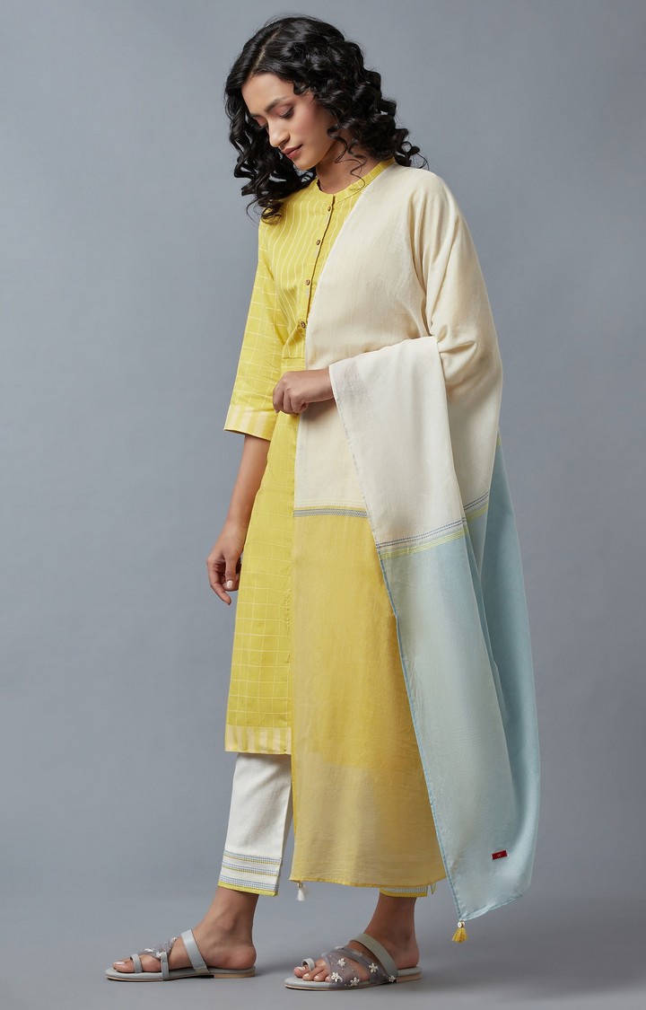 W | Women's Yellow Cotton Geometrical Ethnic Suit Sets 1
