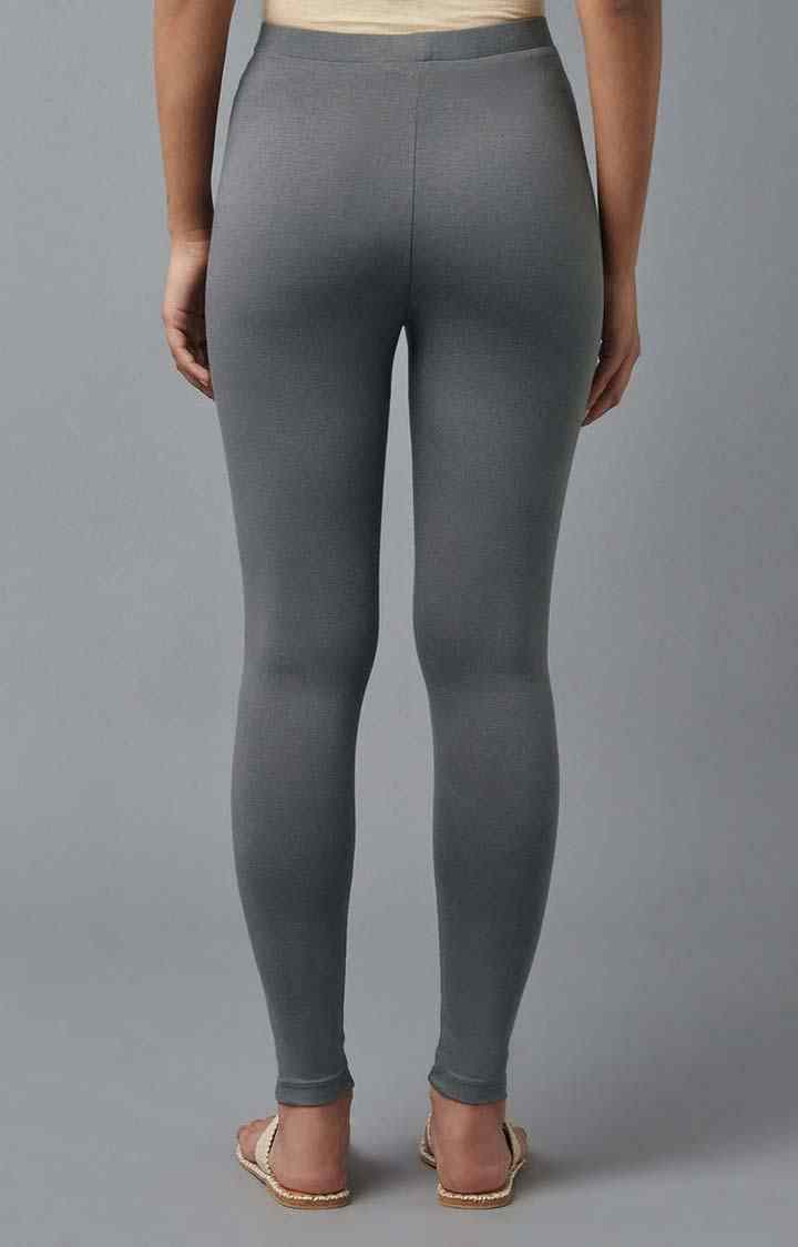 Women's Grey Cotton Blend Solid Leggings