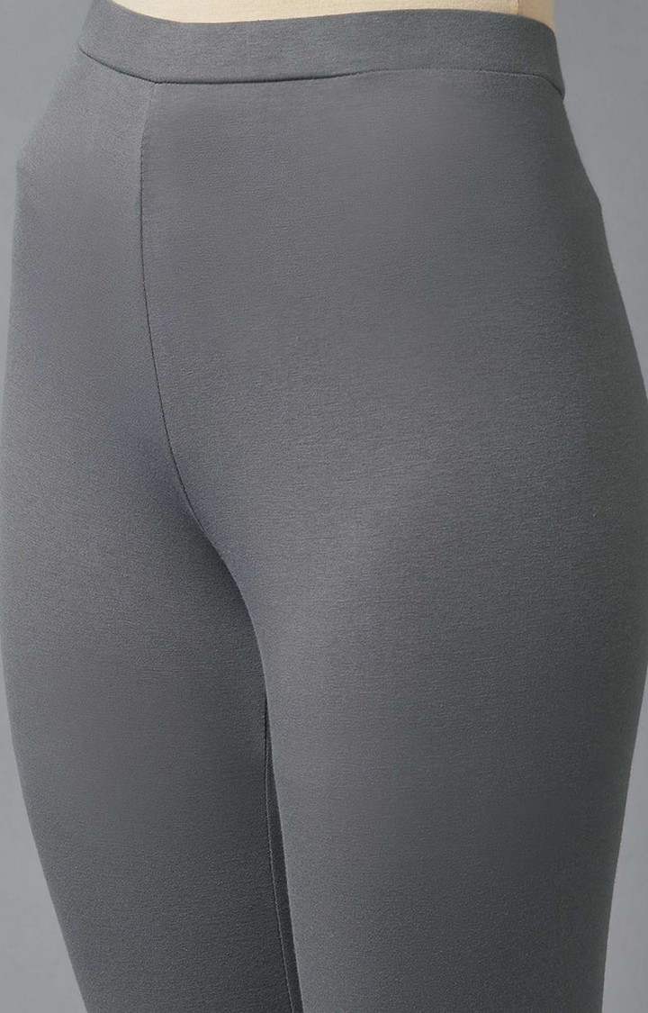 Women's Grey Cotton Blend Solid Leggings