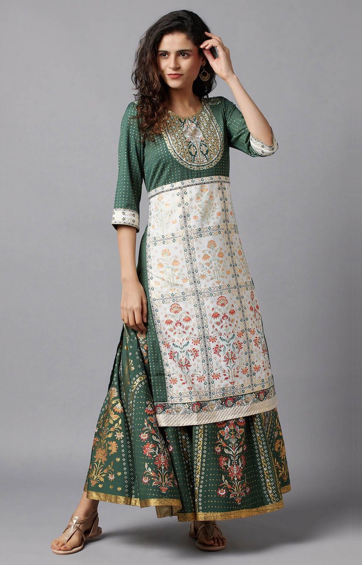 Aurelia | Women's Green Polyester Floral Skirts 1
