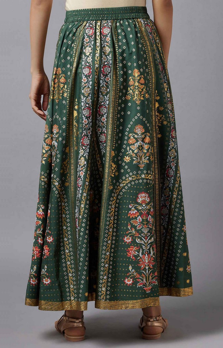 Aurelia | Women's Green Polyester Floral Skirts 4