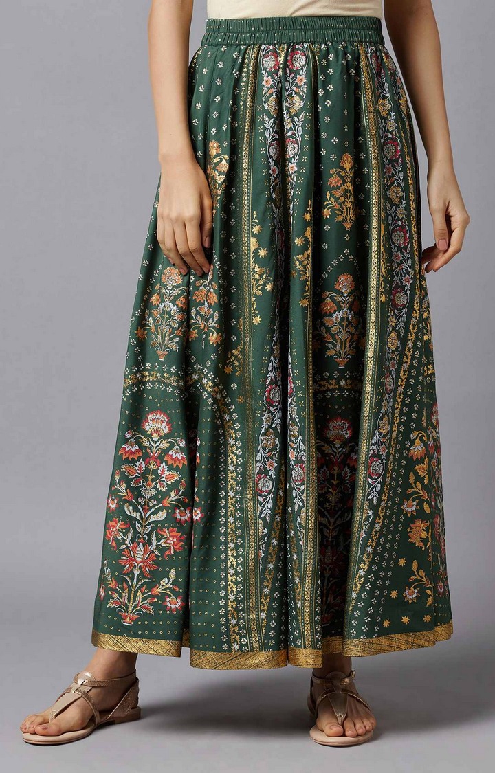 Aurelia | Women's Green Polyester Floral Skirts 0