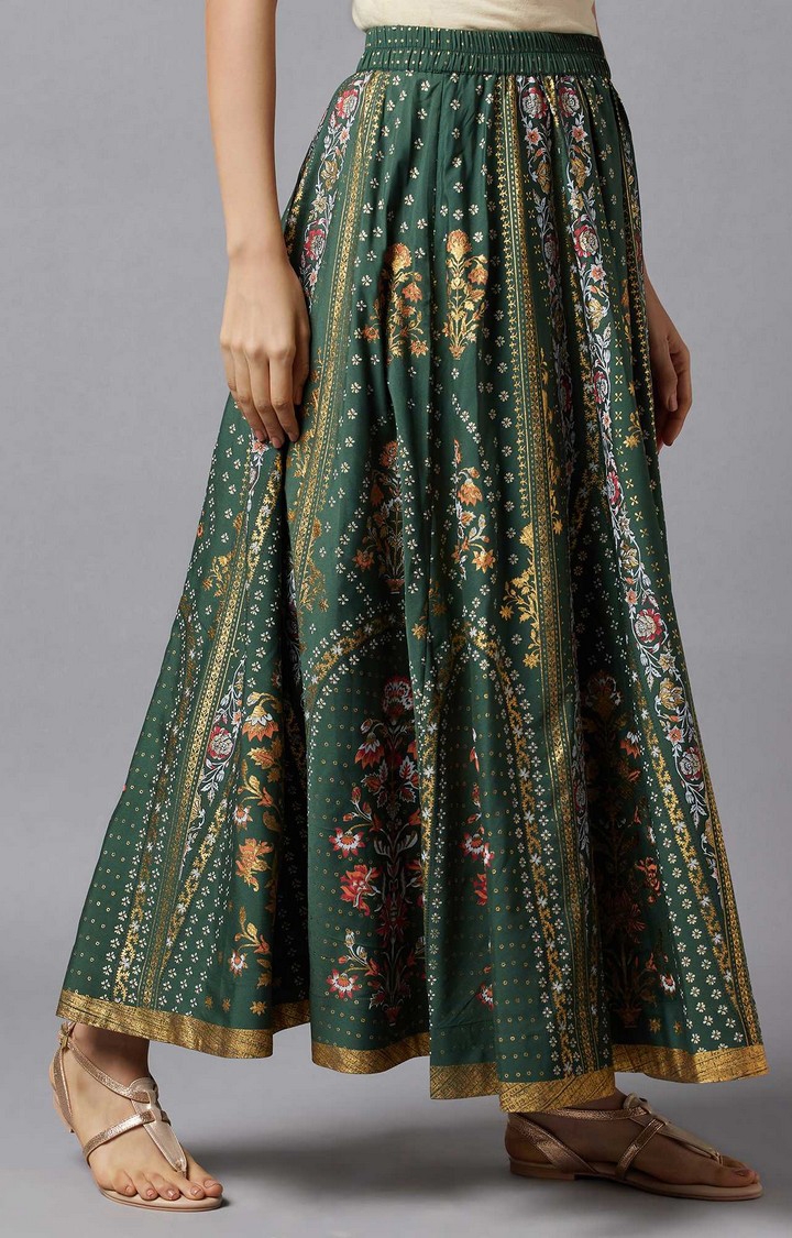 Aurelia | Women's Green Polyester Floral Skirts 3