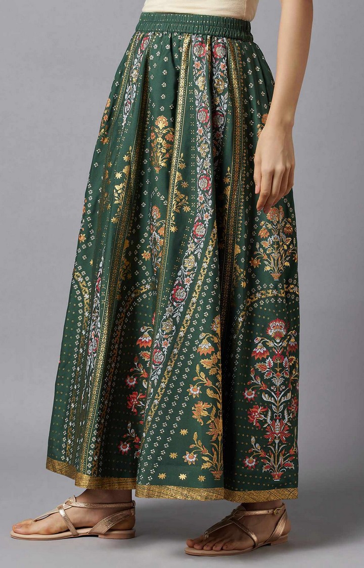 Aurelia | Women's Green Polyester Floral Skirts 2