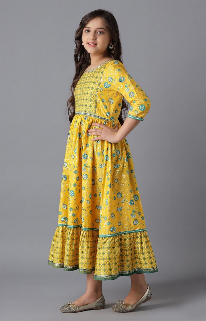 Aurelia | Yellow Cotton Girls Ethnic Gown 1