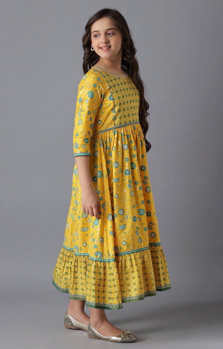 Aurelia | Yellow Cotton Girls Ethnic Gown 2