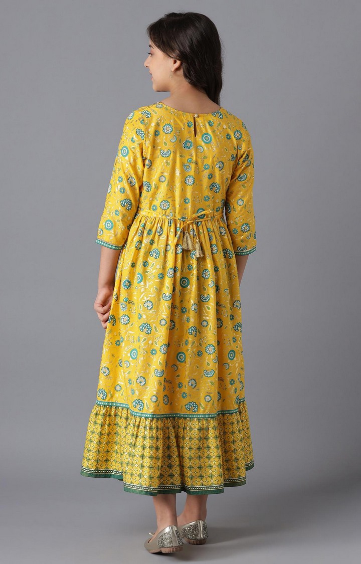 Aurelia | Yellow Cotton Girls Ethnic Gown 3