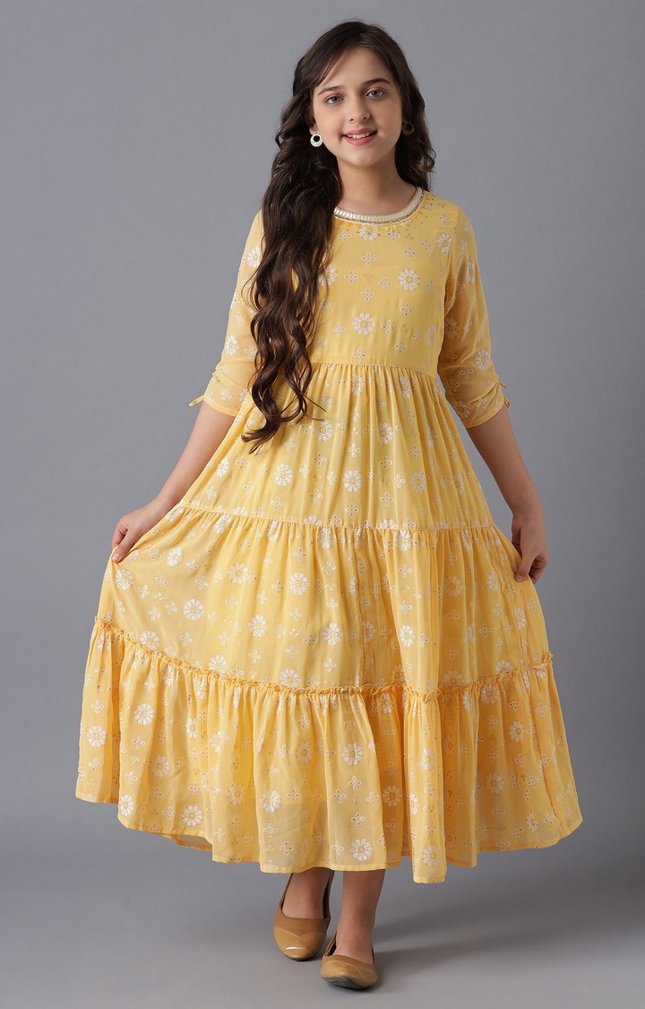 Aurelia | Mango Yellow Girls Ethnic Gown 0