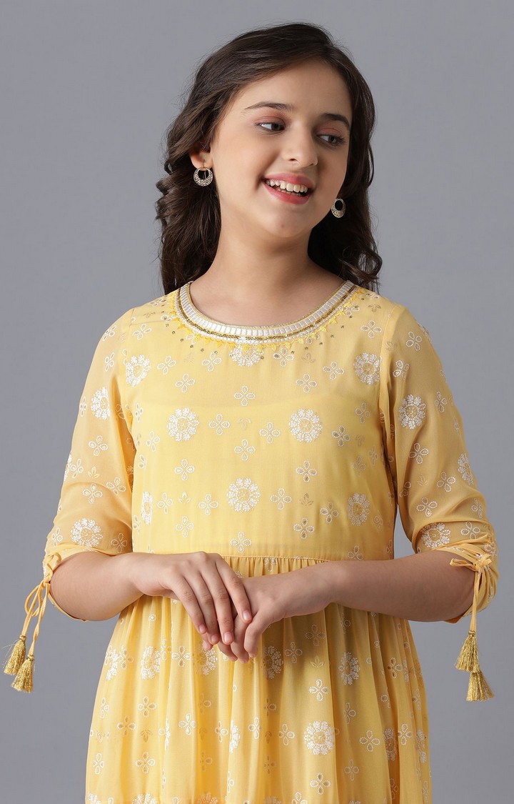 Aurelia | Mango Yellow Girls Ethnic Gown 4