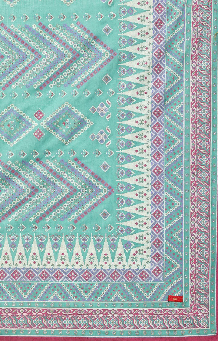 W Green Voile Printed Dupatta