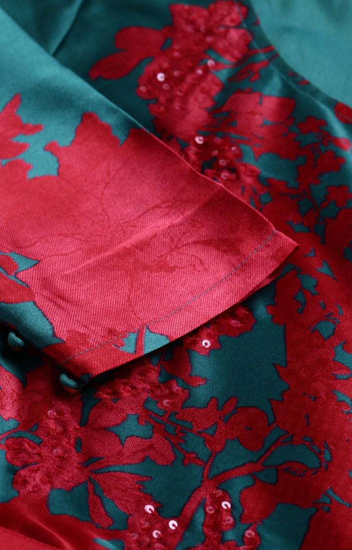 Wishful by W Dark Pink And Gree Satin Predape Saree Dress
