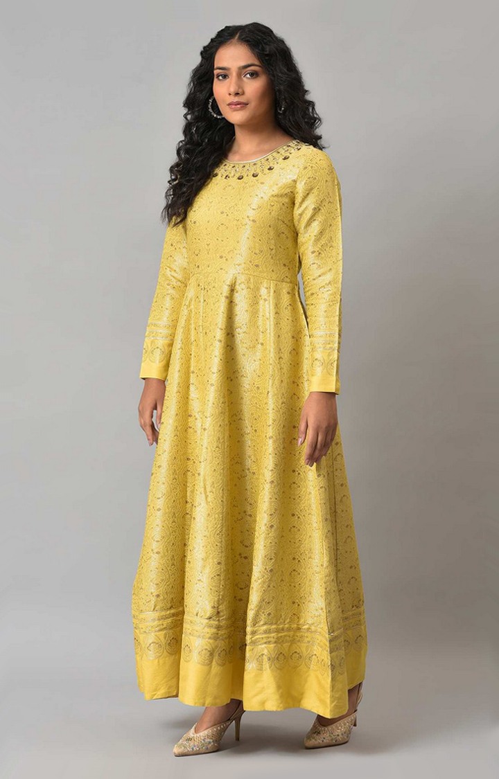 Wishful by W Yellow Paisley Printed Anarkali Indie Gowns