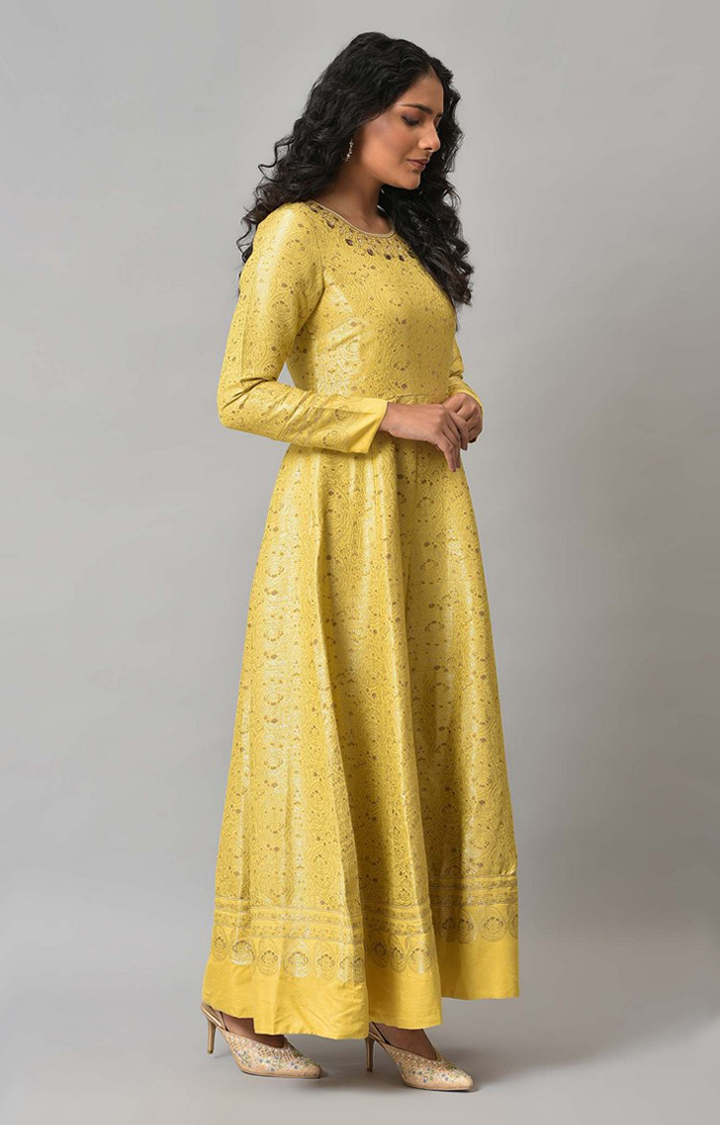 Wishful by W Yellow Paisley Printed Anarkali Indie Gowns
