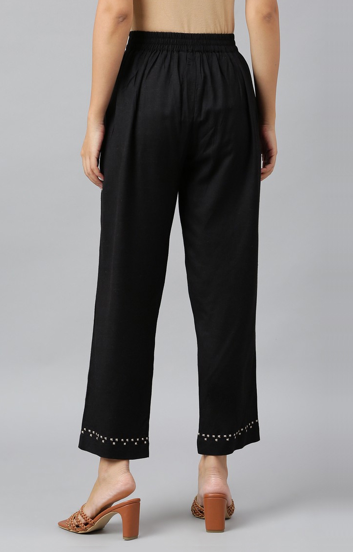 W | Women's Black Rayon Solid Trousers 4