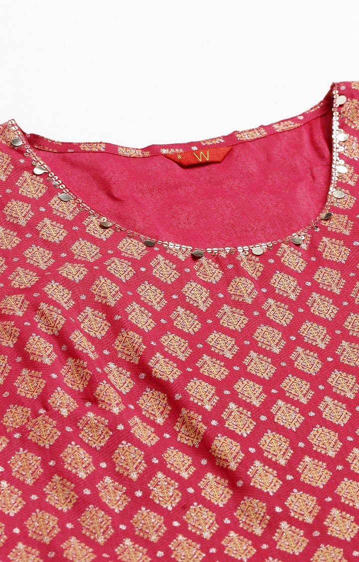 W Dark Pink Glitter With Short Jacket Ethnic Gown