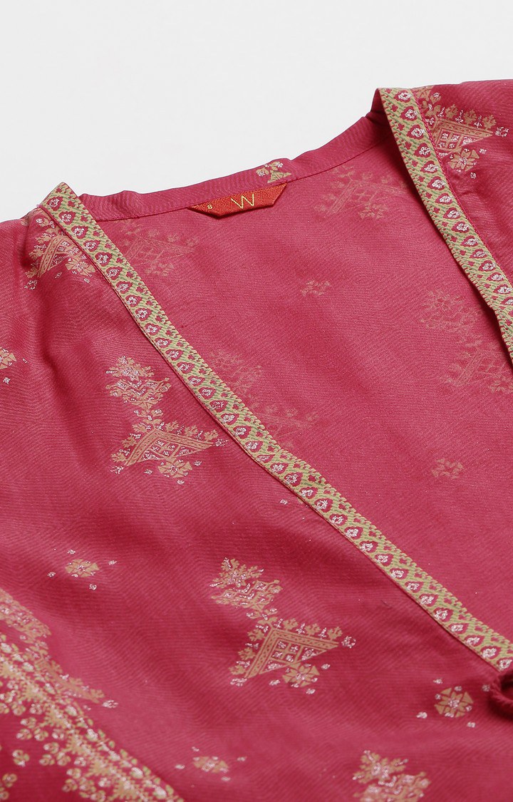 W Dark Pink Glitter With Short Jacket Ethnic Gown