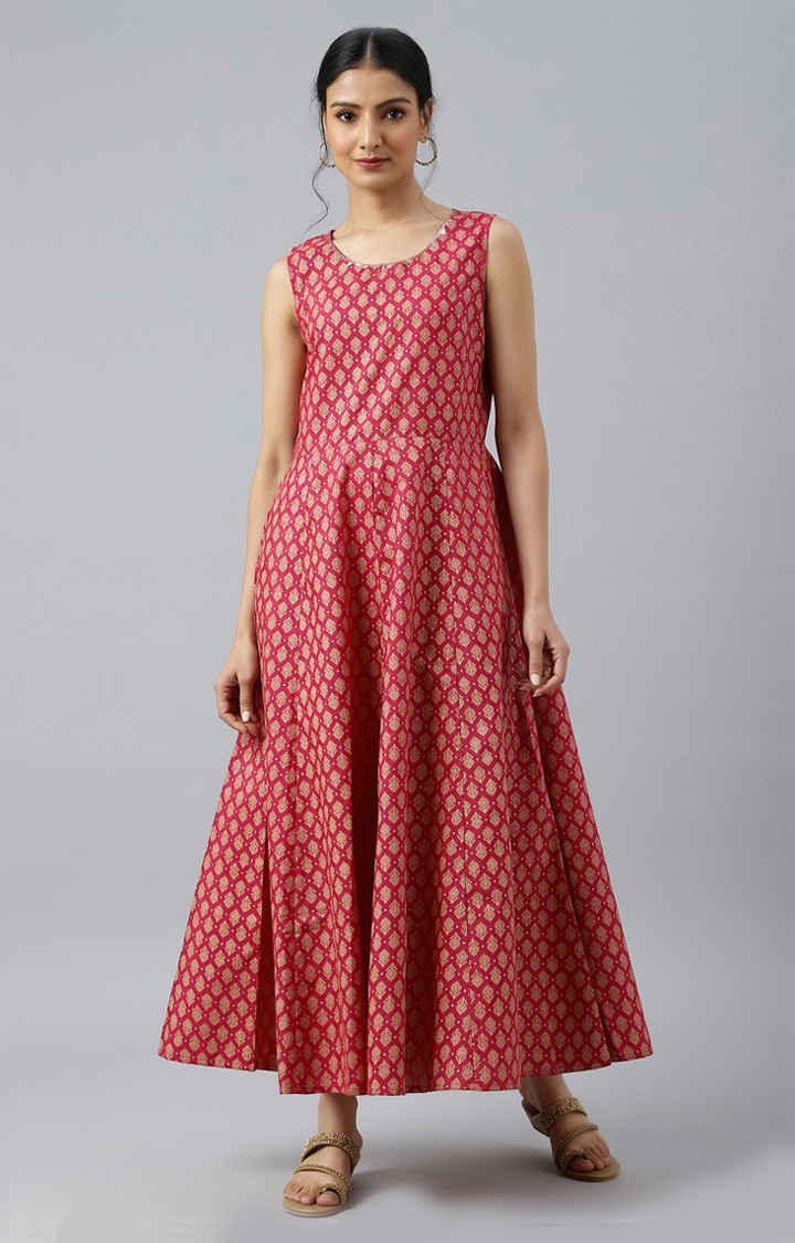 W Dark Pink Glitter With Short Jacket Ethnic Gown