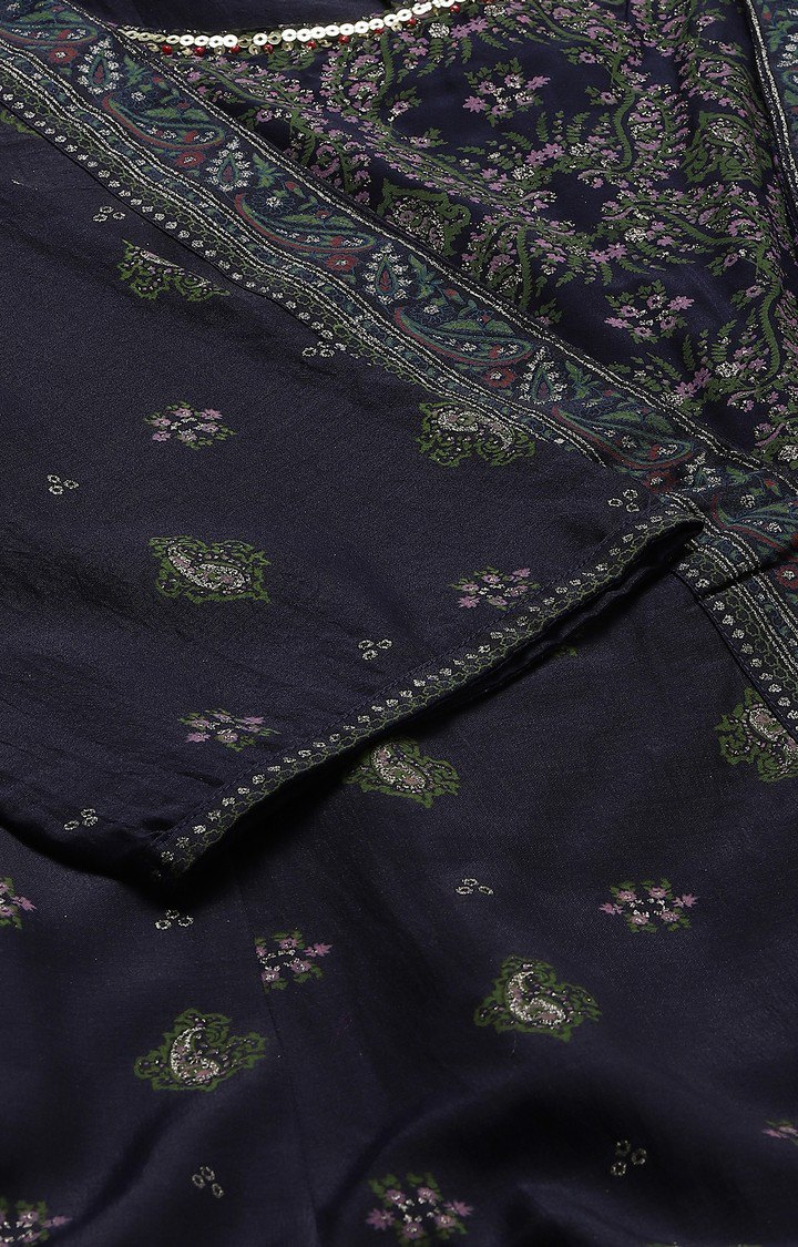 W Navy Bue Mock Layered Kimono Plus Size Jumpsuit