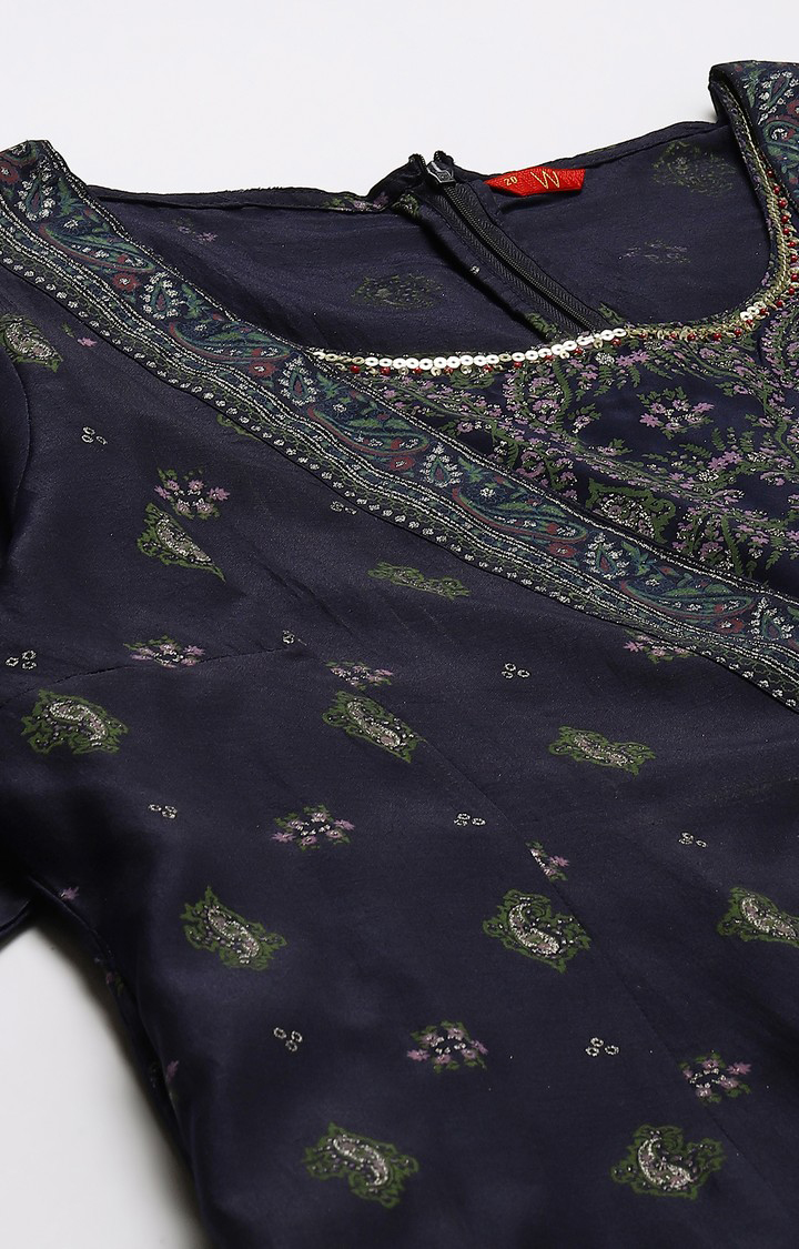 W Navy Bue Mock Layered Kimono Plus Size Jumpsuit