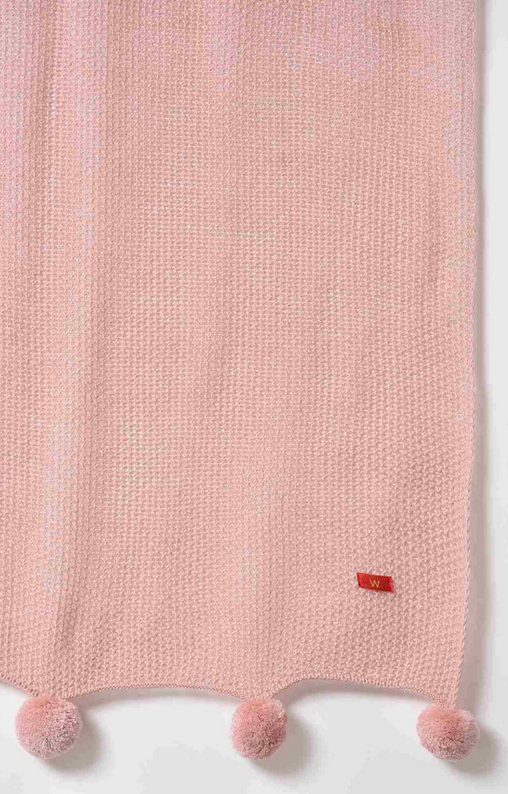 W Pink Knitted Pom Pom Shawl