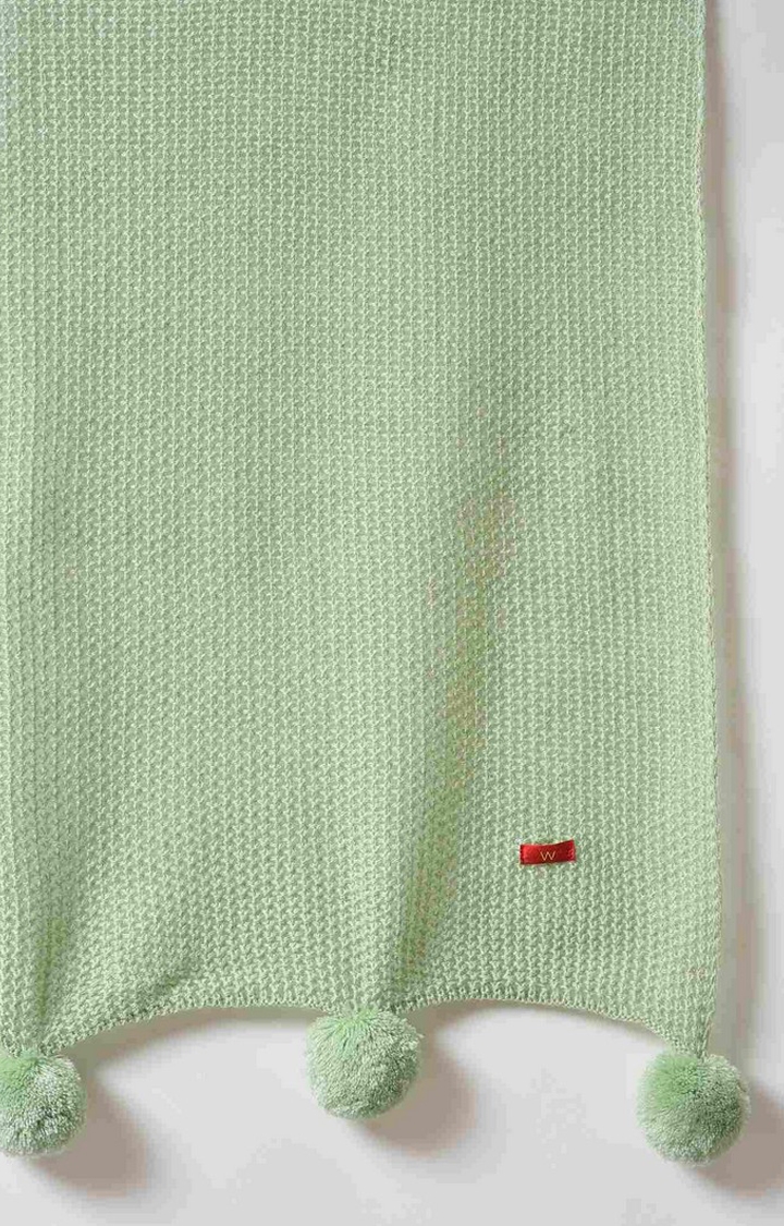 W | W Green Knitted Pom Pom Shawl 3