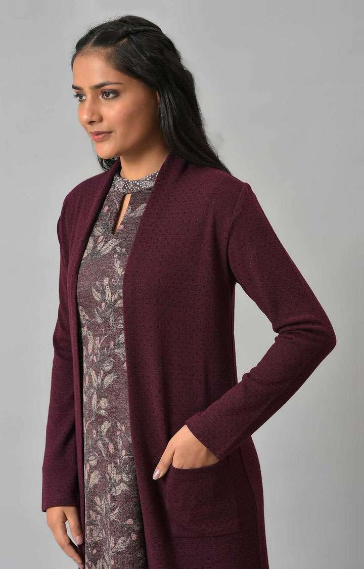 W Dark Purple Knitted Women's Winter Shrug