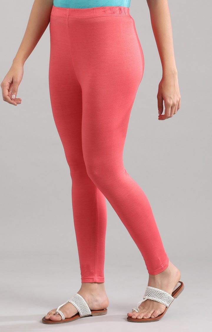 Aurelia | Women's Pink Cotton Blend Solid Tights 2