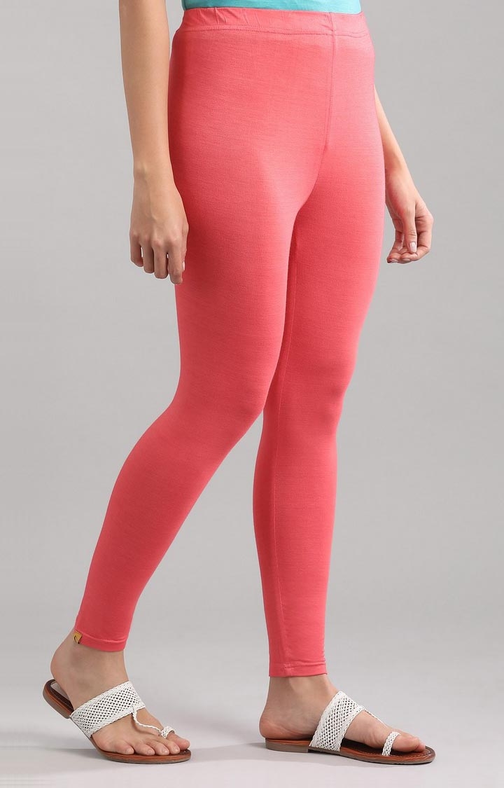 Aurelia | Women's Pink Cotton Blend Solid Tights 3