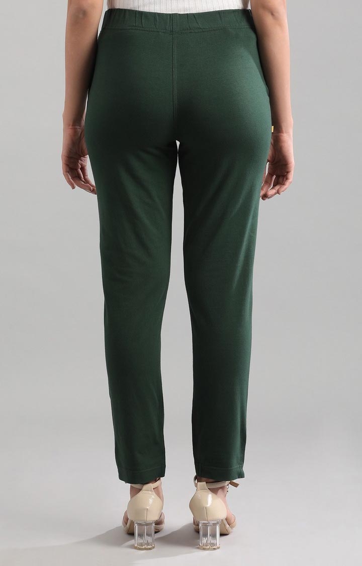 Aurelia | Women's Green Cotton Blend Solid Casual Pants 4