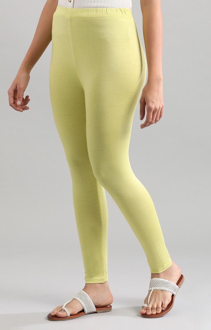 Aurelia | Women's Yellow Cotton Blend Solid Tights 2