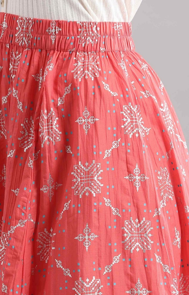 Aurelia | Women's Pink Cotton Geometrical Skirts 5