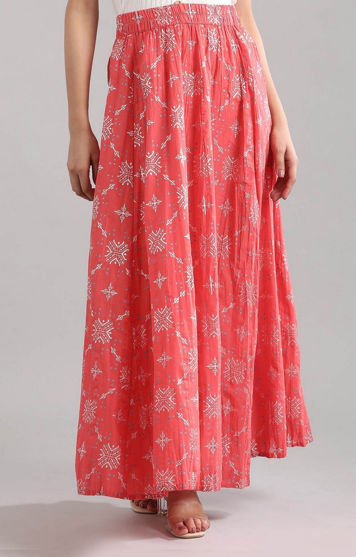 Aurelia | Women's Pink Cotton Geometrical Skirts 0