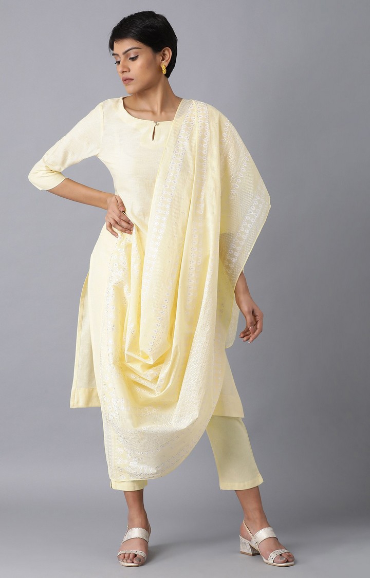 W | Women's Yellow Cotton Dupattas 1