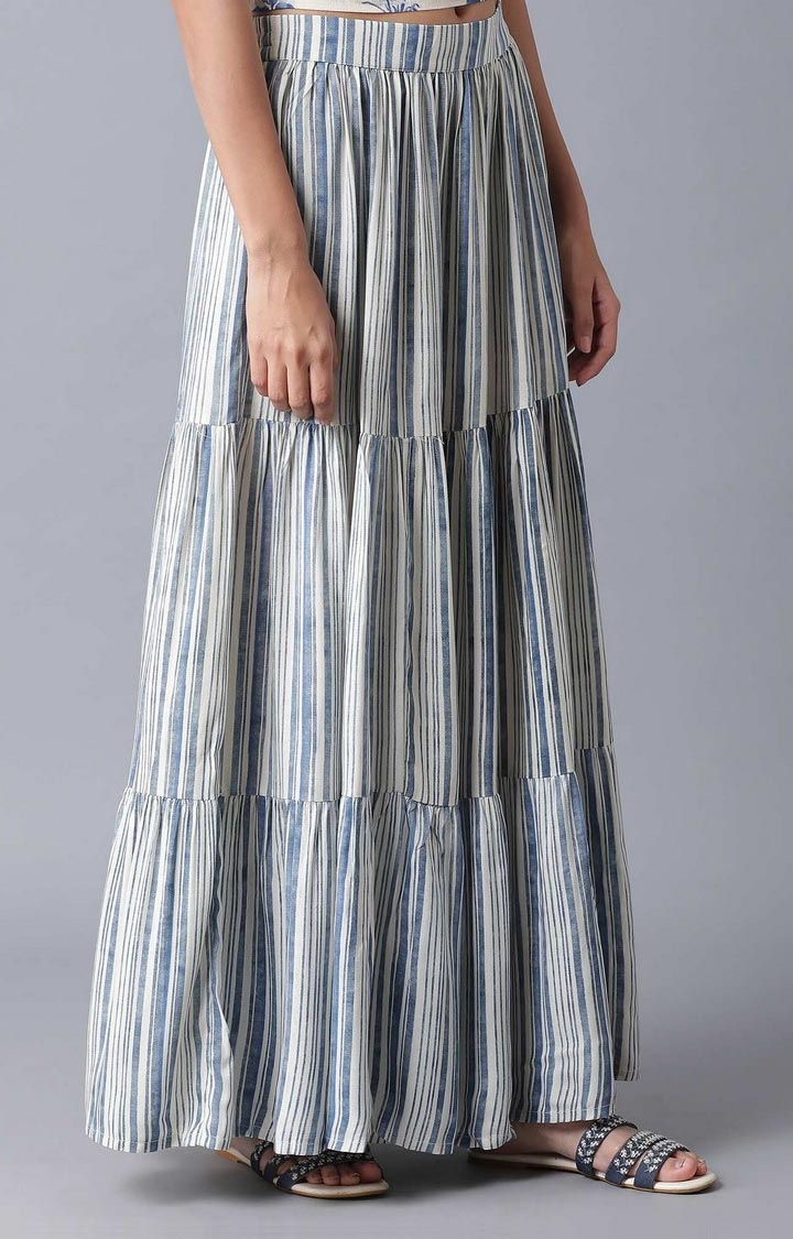 W | Women's Blue Viscose Striped Skirts 3
