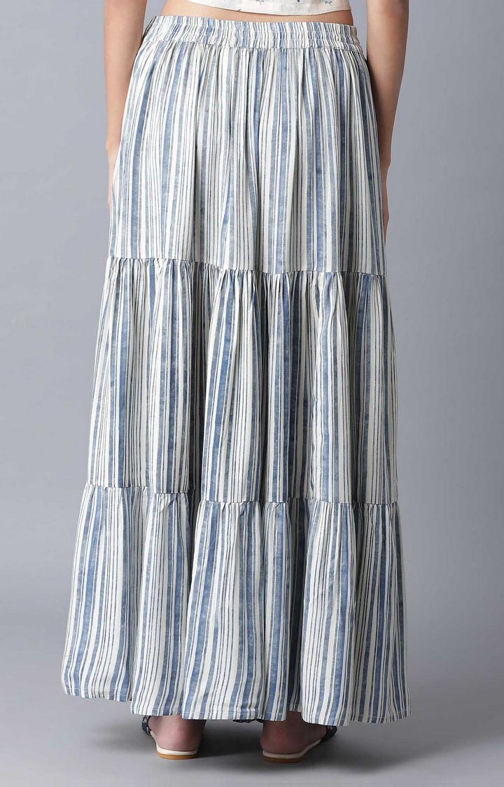 W | Women's Blue Viscose Striped Skirts 4
