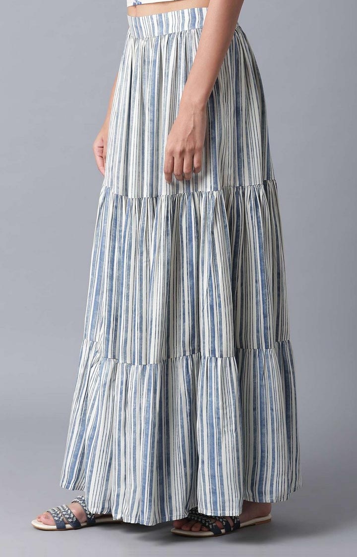 W | Women's Blue Viscose Striped Skirts 2