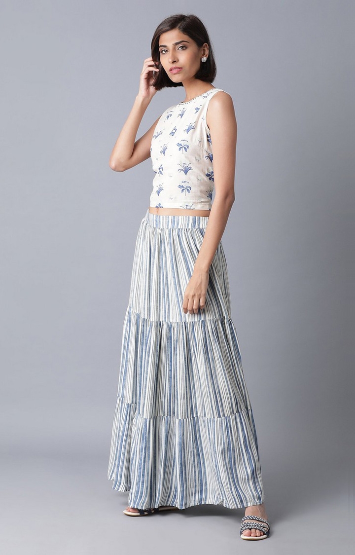 W | Women's Blue Viscose Striped Skirts 1