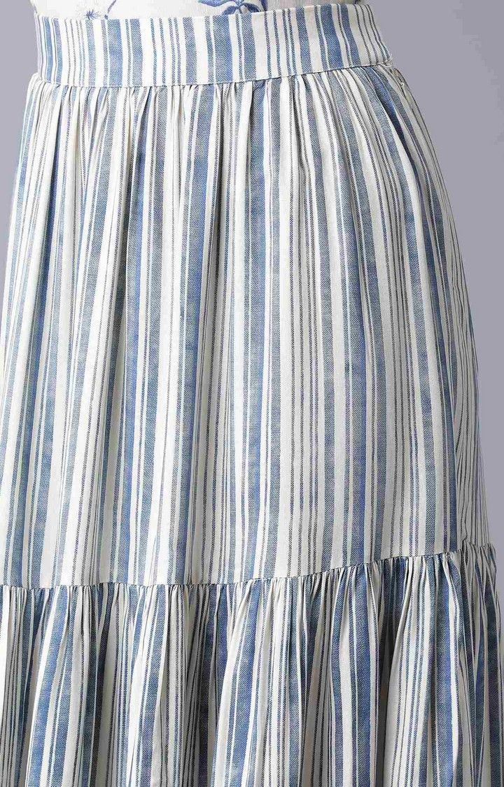 W | Women's Blue Viscose Striped Skirts 5