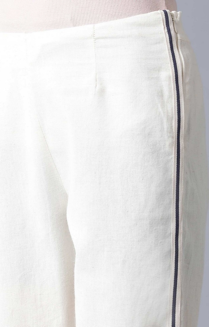 W | Women's White Cotton Solid Trousers 5