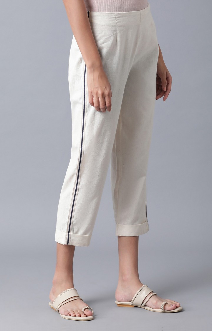 W | Women's White Cotton Solid Trousers 3