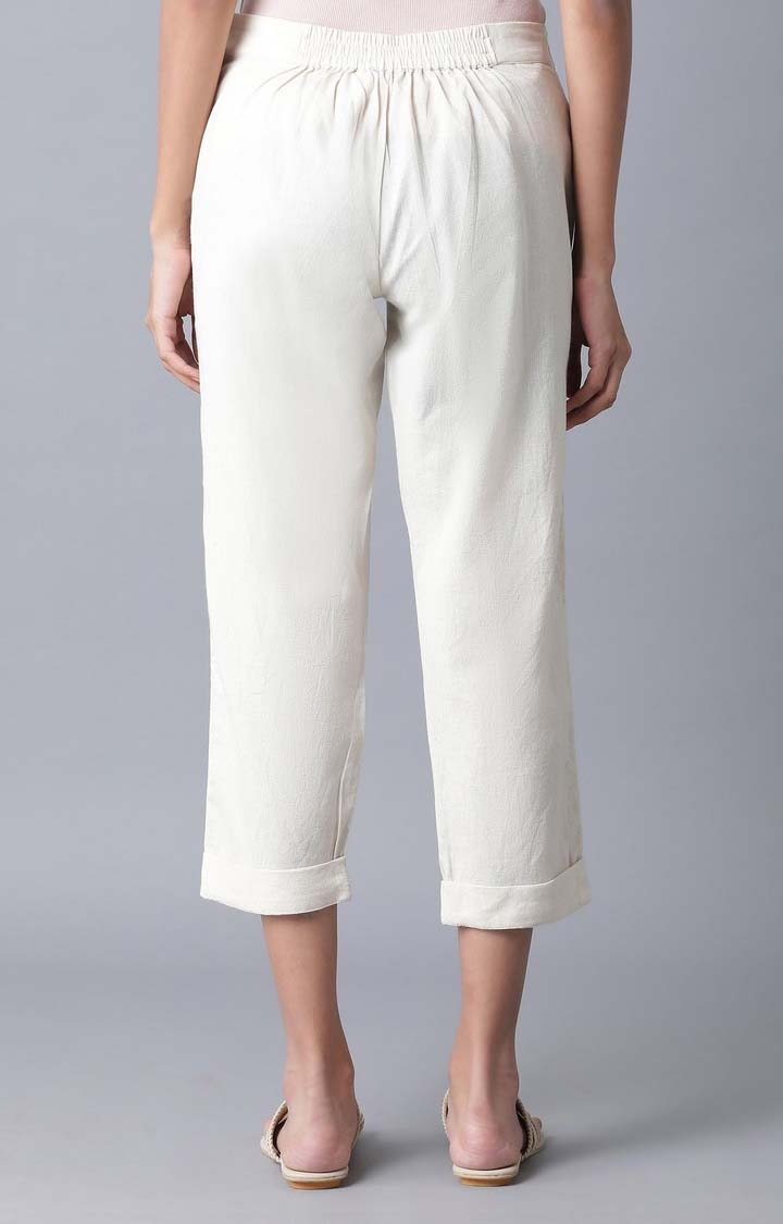 W | Women's White Cotton Solid Trousers 4