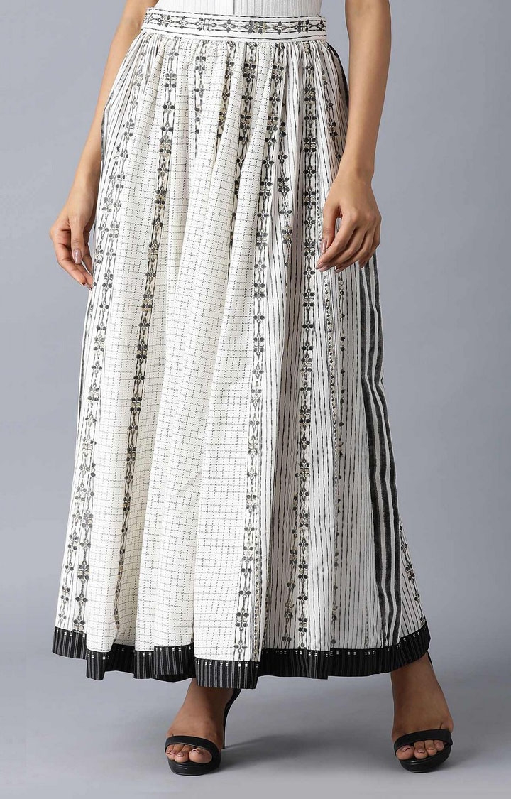 W | Women's Beige Cotton Geometrical Skirts 0