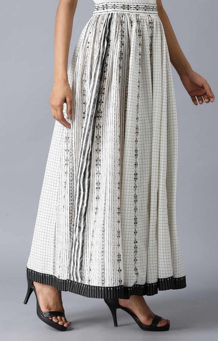 W | Women's Beige Cotton Geometrical Skirts 3